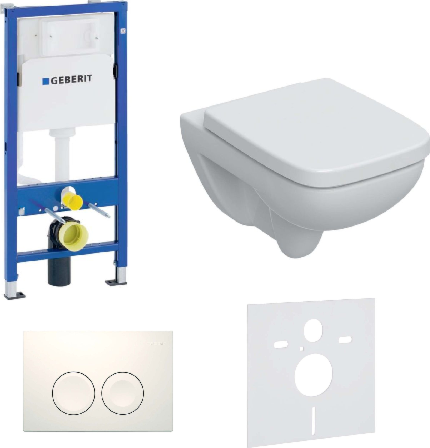 Duofix Basic WC Komplettset mit Geberit Renova Plan WC und WC-Sitz mit Delta 25 Betätigungsplatte