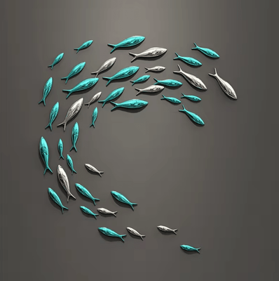 Inspire Curations 3D Electroplated Fish Wall Decor Modern Metallic Ocean Art Pendant blue Plus Size