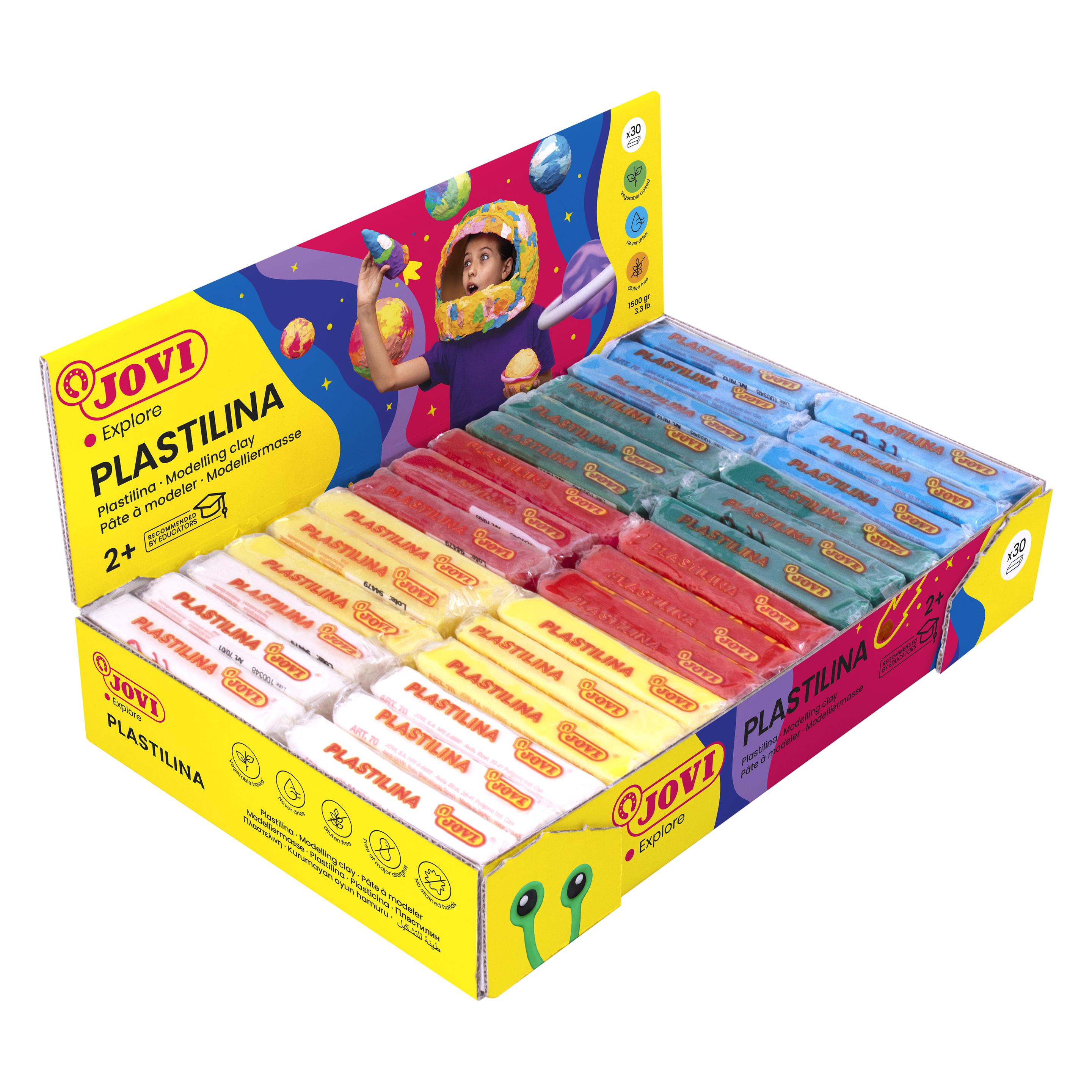 Jovi Plastilina Display, Knetmasse Grundfarben, 30 x 50 g (6 x 5 Farben) (70B-JV)