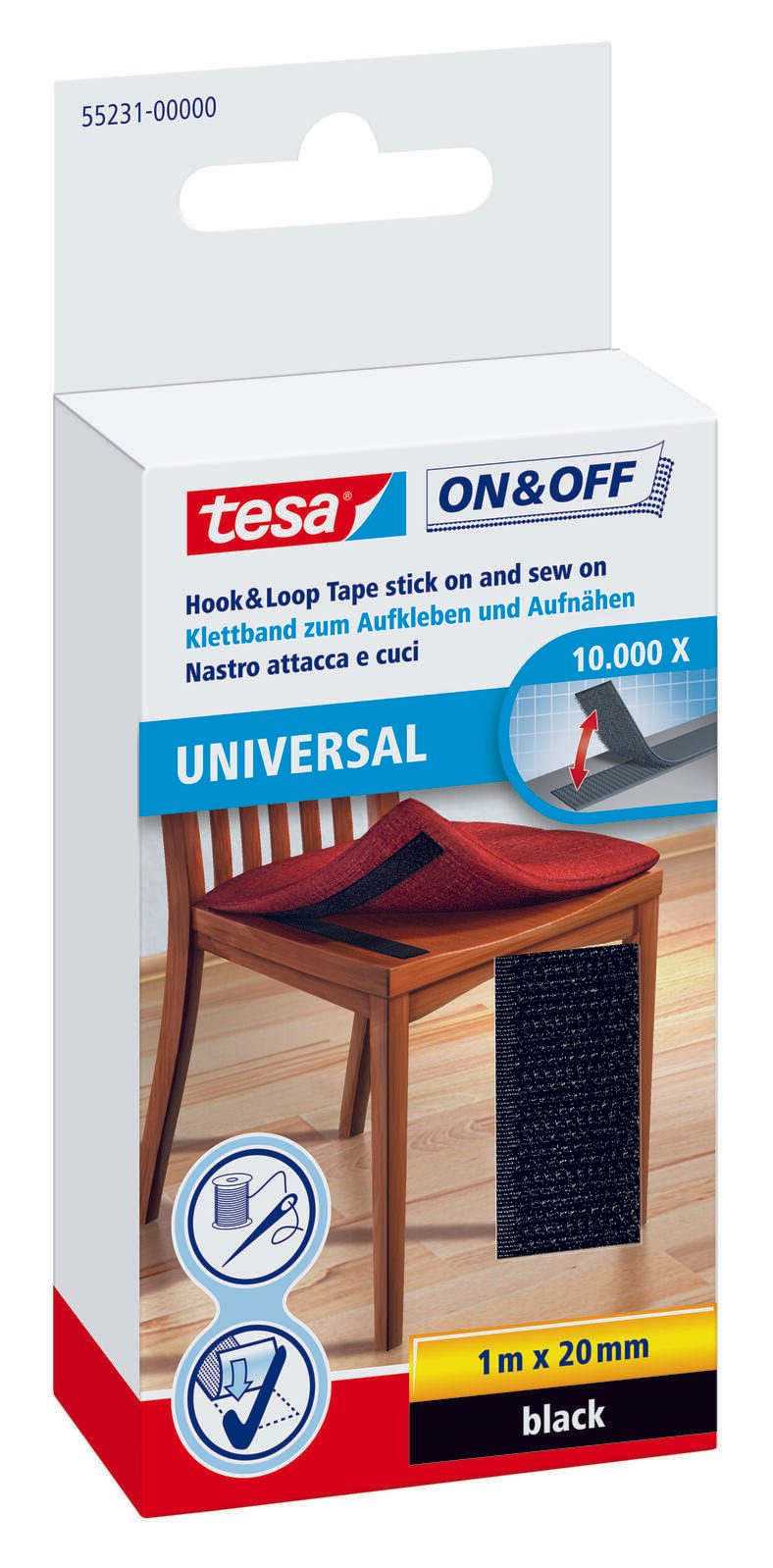 tesa Klettband ON & OFF® UNIVERSAL schwarz 55231-00000-02
