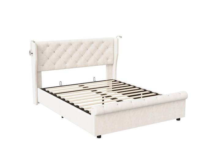 Polsterbett 140x190 cm, Beige, Leselichte und Usb, Mode, 140x190 cm, Schlafzimmer, Betten, Polsterbetten