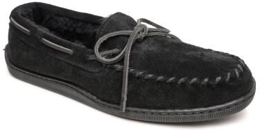 Minnetonka Sheepskin Hardsole Moccasin - Mens 8 Black Slipper Medium