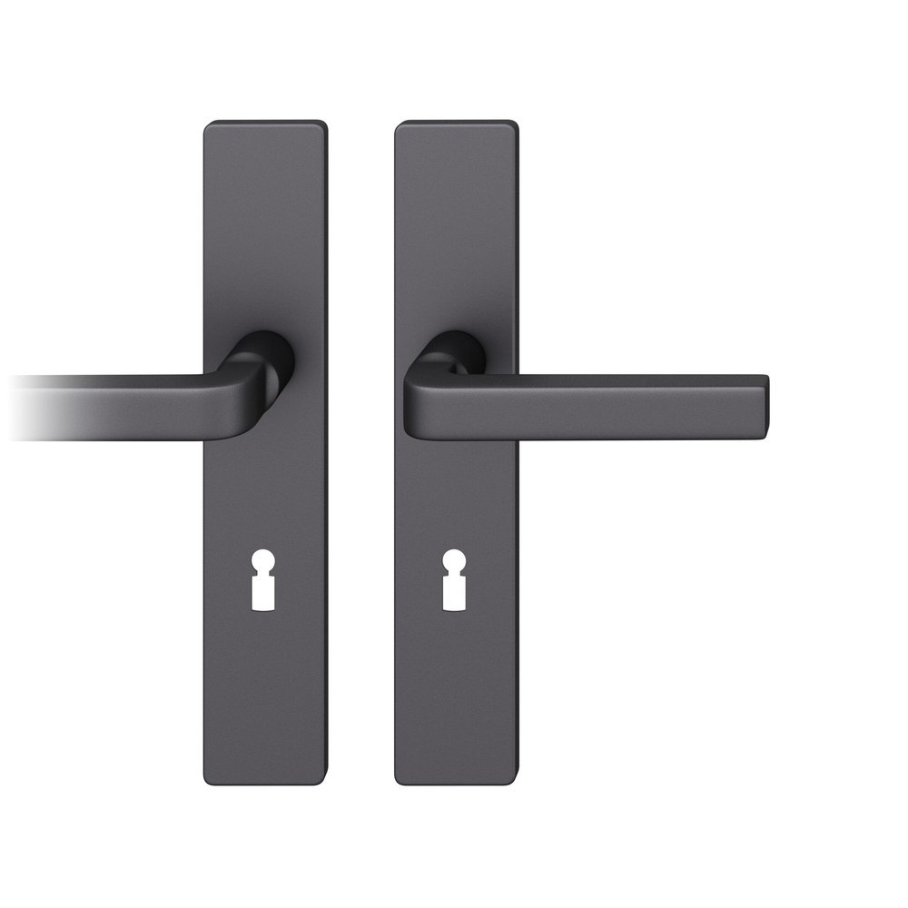FSB Drückergarnitur 12 1004, Langschild, eckig, Buntbart gelocht, Entfernung 72mm, Vierkant 8mm, DIN Links-Rechts, Türstärke 39 - 58mm, mit Stütznocken, schwarz gestrahlt, Adapter-Standardlager 0 12 1004 02102 0810