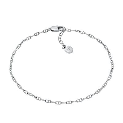 Fußkette FOSSIL "Schmuck Metall Körperschmuck HERITAGE", grau (metallfarben), Fußketten, Damen, Metall