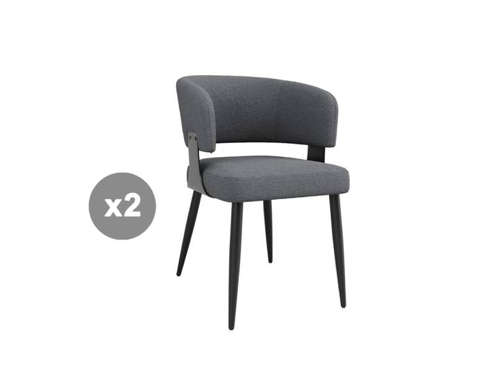 Haute qualité lot de 2 chaises repas en flanelle luxe léger, gris