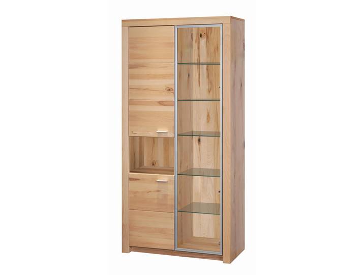 Cantus Vitrine, Buche, Holz, Glas, Buche, massiv, 10 Fächer, 90x196x38 cm, Wohnzimmer, Wohnwände, Vitrinenschränke