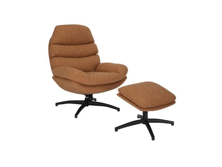 Fauteuil pivotant avec pouf Palma tissu lin orange cuivre - Livin24 - Moderne - Relaxation