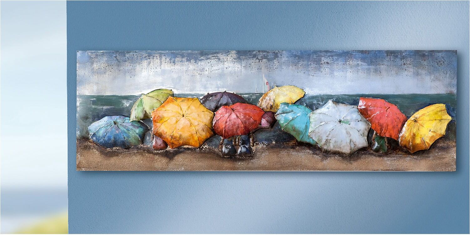 Leinwandbild CASABLANCA BY GILDE "Bild rechteckig Beach Of Parasols", bunt (farbe bild(er): blau, braun, mehrfarbig), B:180cm H:60cm T:6cm, Metall, Bilder, Leinwandbild farbe bild(er): blau, braun, mehrfarbig B/H/T: 180cm x 60cm x 6cm, Strandbilder, 1 Stk