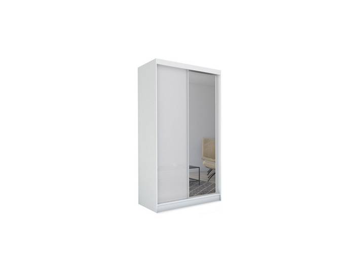 KLEIDERSCHRANK mit Spiegel-Schiebetüren und Aluminium-Leisten - PARTI - 120 cm Weiß