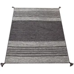 BAUMWOLLTEPPICH handgewebt wendbar, im Boho-Stil, Grau, 160 x 220 cm