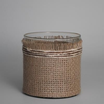 BIDK Home "Votive Natural 6""x6"" Wrapped in Fabric Weaves- A"