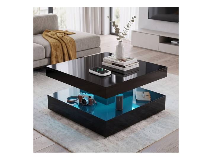 radelldar Couchtisch mit LED-Beleuchtung & Fernbedienung, Quadratischer Sofatisch78x78x40cm (1-St), Hochglanz Wohnzimmertisch, Robuster Beistelltisch