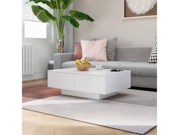 HEFZGDB Couchtisch Weiß 90x60x31 cm Holzwerkstoff mit robuster Tischplatte für Getränke und Snacks, ideal für Wohnzimmer und Dekoartikel, leicht zu reinigen