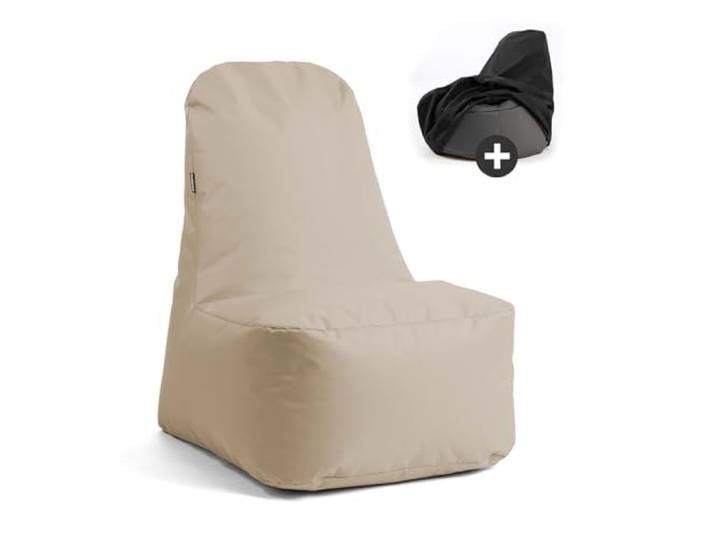 mokebo Outdoor Sitzsack Sessel mit Schutzhülle 'Der Däumchendreher', auch als Gaming Sitzsack für Kinder, Jugendliche und Erwachsene mit Füllung, Bean Bag für Indoor in Beige