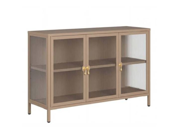 Riess Ambiente Sideboard Amsterdam - 105x70x35cm - Greige - Riffelglas Vitrine mit verstellbaren Regalböden, Sicherheitsglas mit Riffelstruktur, Magnetverschluss, Umkippsicherung, goldene Griffe