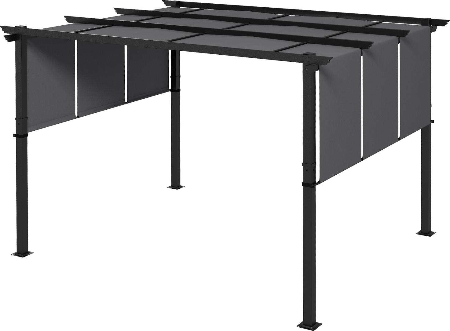 Pavillon 3,5x3m Pergola mit Seitenwand, Terrassendach, dunkelgrau, wetterfest für Garten & Terrasse