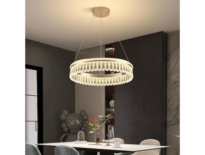 VTAMng Pendelleuchte 50W dimmbar modern 60cm LED Kronleuchter mit Fernbedienung 1 Ring kreisförmige Hängeleuchte goldene Pendelleuchte für Kücheninsel Esszimmer Schlafzimmer Wohnzimmer Deckenlampe