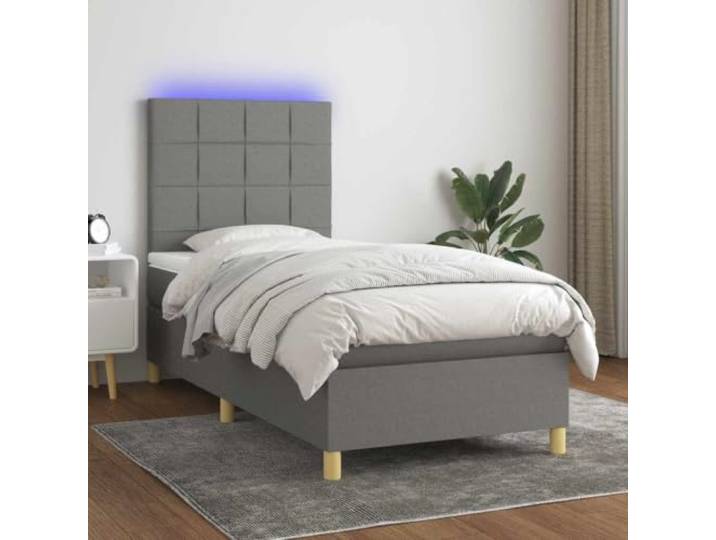Xolmizyn Boxspringbett mit Matratze & LED, Dunkelgrau, 100x200 cm Inklusive Topper, Taschenfederkern-Matratze, Höhenverstellbares Kopfteil