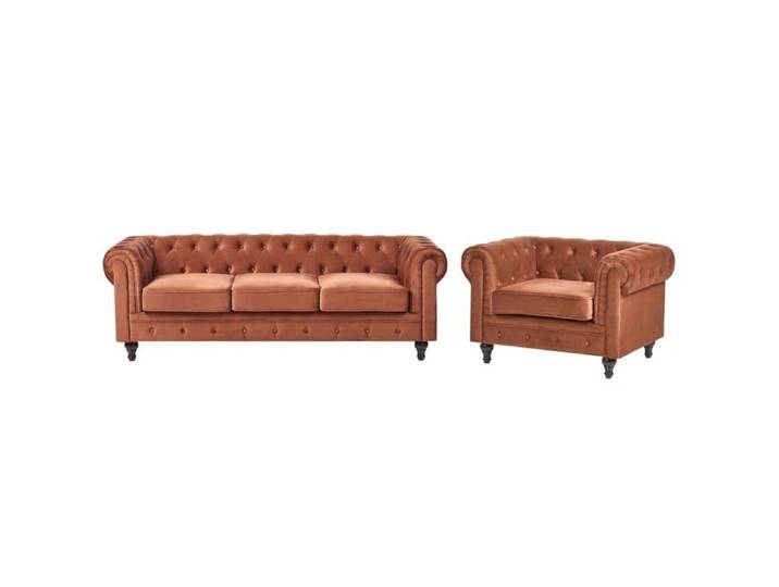 Ensemble de salon 4 places CHESTERFIELD Velours Marron doré