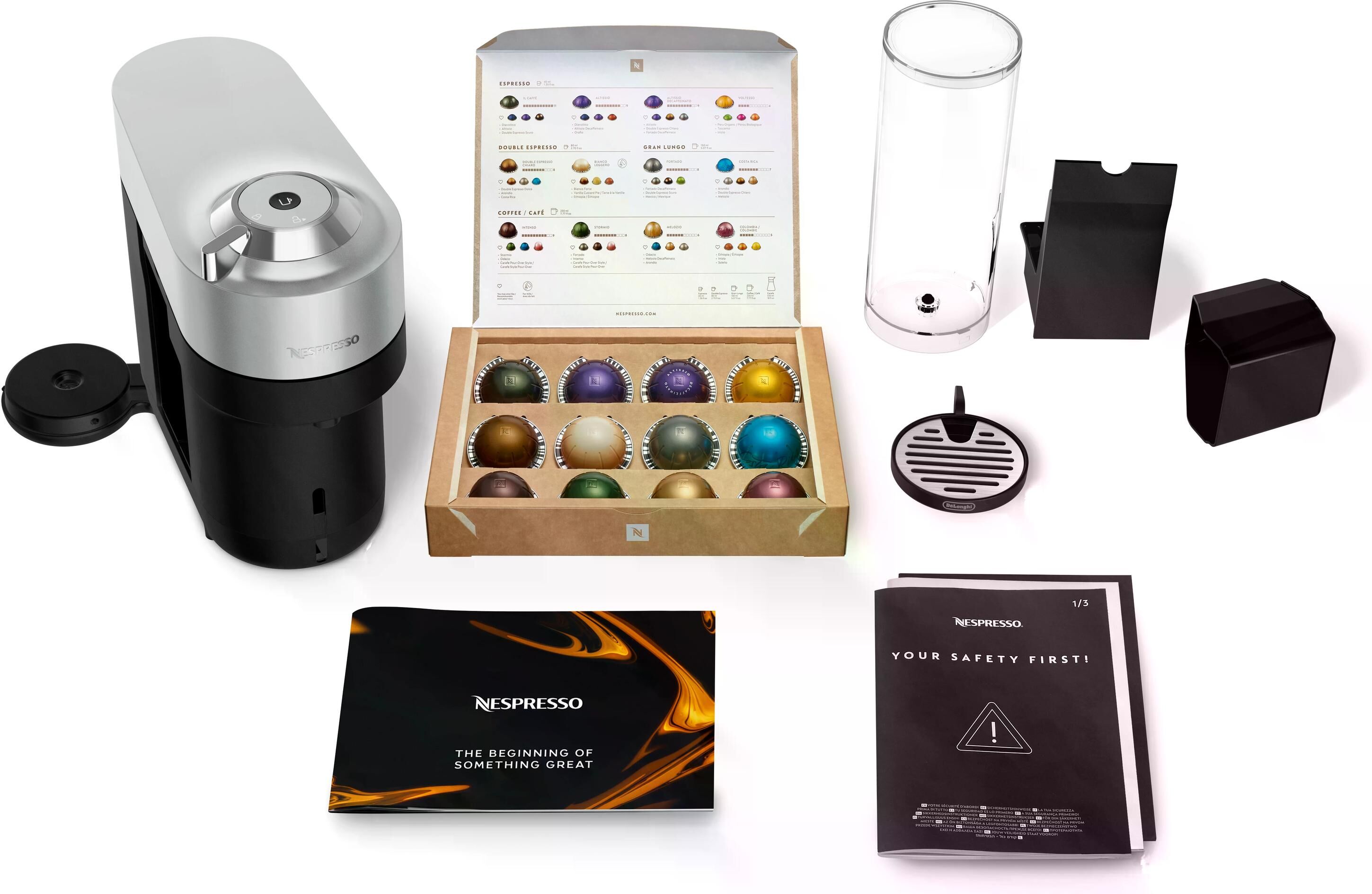 DeLonghi Kapselmaschine "Nespresso Vertuo Pop+ Silber", Energieeffizienz: A+, silber (silberfarben), B:21,9cm H:26,5cm T:35,6cm, Kaffeemaschinen, Kapselmaschine silberfarben Einheitsgröße