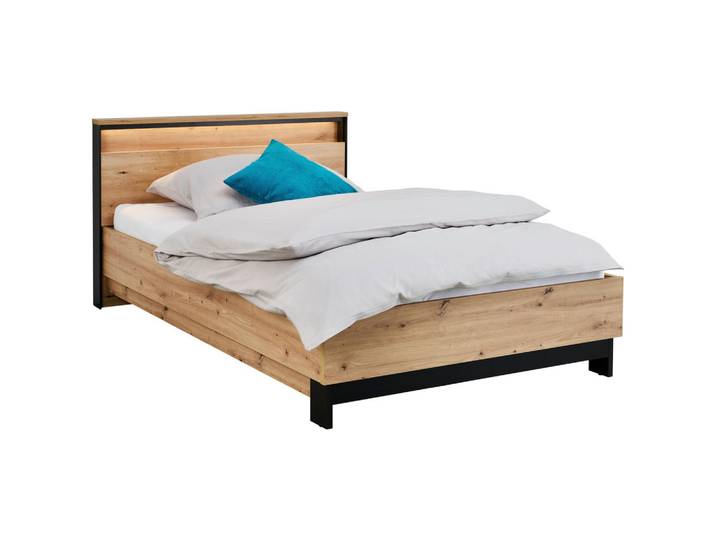 Voleo Bett, Schwarz, Eiche Artisan, Metall, F, 120x200 cm, Beleuchtung, Schlafzimmer, Bett, Einzelbetten