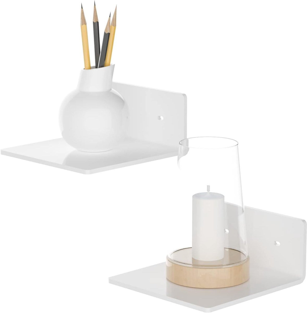 Set van 6 witte zwevende acryl wandplanken voor decoratie en opslag