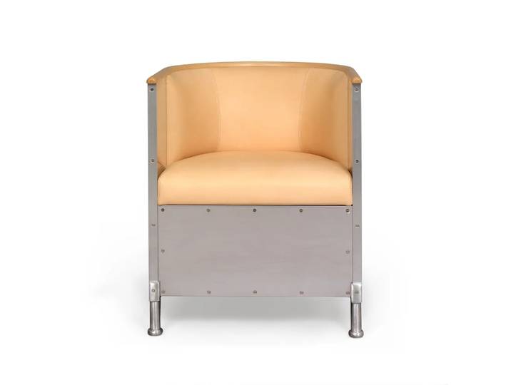 Källemo Fauteuil aluminium brossé mat Cuir Tärnsjö naturel-bordure en hêtre