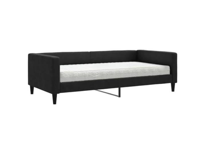 PUGYNBK 2-in-1-Schlafsofa mit Matratze, schwarzer Stoff, 100 x 200 cm Struktur aus Holz und Metall, Lattenrost, für Wohnzimmer oder Schlafzimmer