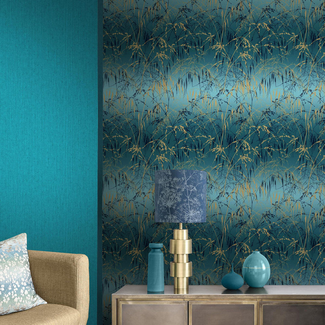 Clarissa Hulse Meadow Grass Wallpaper Blue/Gold 1,000cm L
