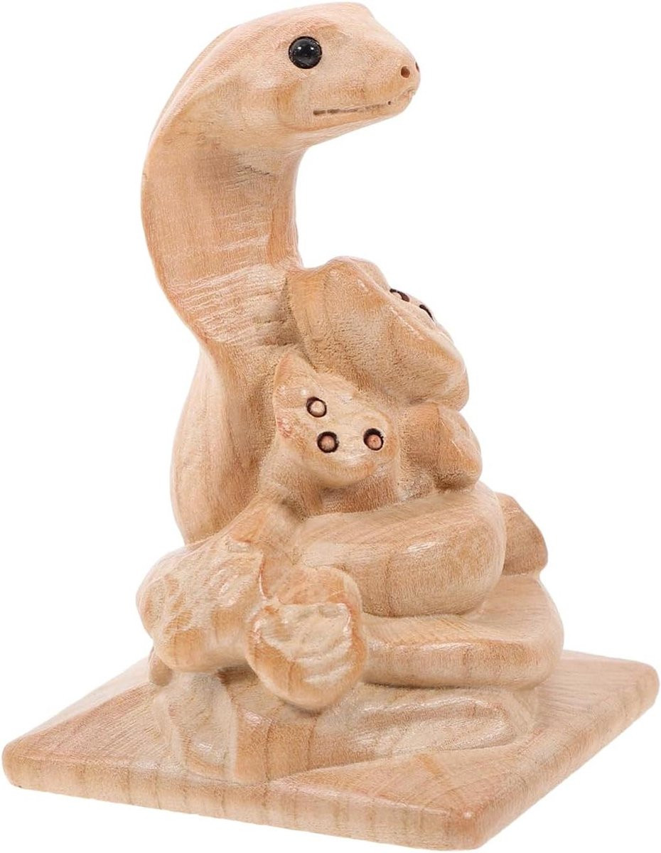 Houten Slangenbeeld Lichtgeel - Realistisch Gesneden Miniatuur Decoratie - 7,60 x 5,40 cm