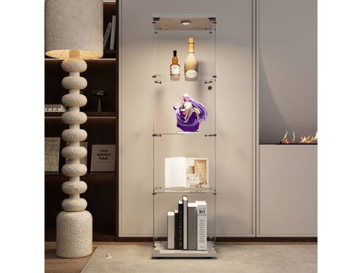 Vitrine en Verre - TANANT - Modèle avec Lumières LED - 4 étagères - Verre Trempé - Blanc