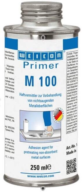 WEICON Primer M 100, Haftvermittler für nichtsaugende Metalloberflächen, 250 ml, farblos, transparent (13550125)