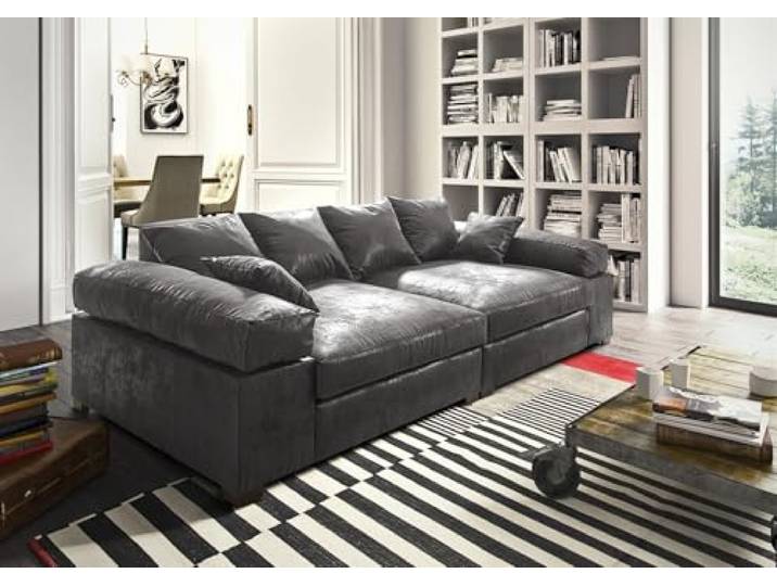 Fun Möbel Big Sofa Couchgarnitur Megasofa Riesensofa Arezzo in Stoff Gobi (Vintage-Optik) (Vintage Schwarz)