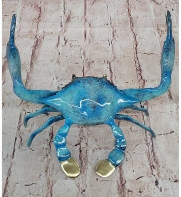 Bronzhaus Bronze Blue Crab Sculpture Figure Figurine Original Art Glazed Colorful Patina 4 Inches X 8 Inches