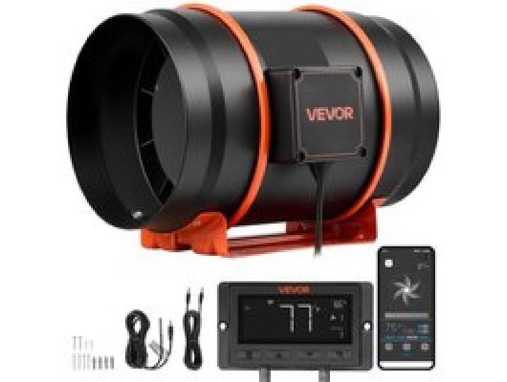 VEVOR 203mm Rohrventilator Regelbar, 1372m³/h Inline-Rohrlüfter mit PWM & App-Steuerung, Kanalventilator mit 10 Stufen 9h Timer & EC-Motor, Abluftventilator für Gewächshaus Badzimmer Keller Rauchabzug