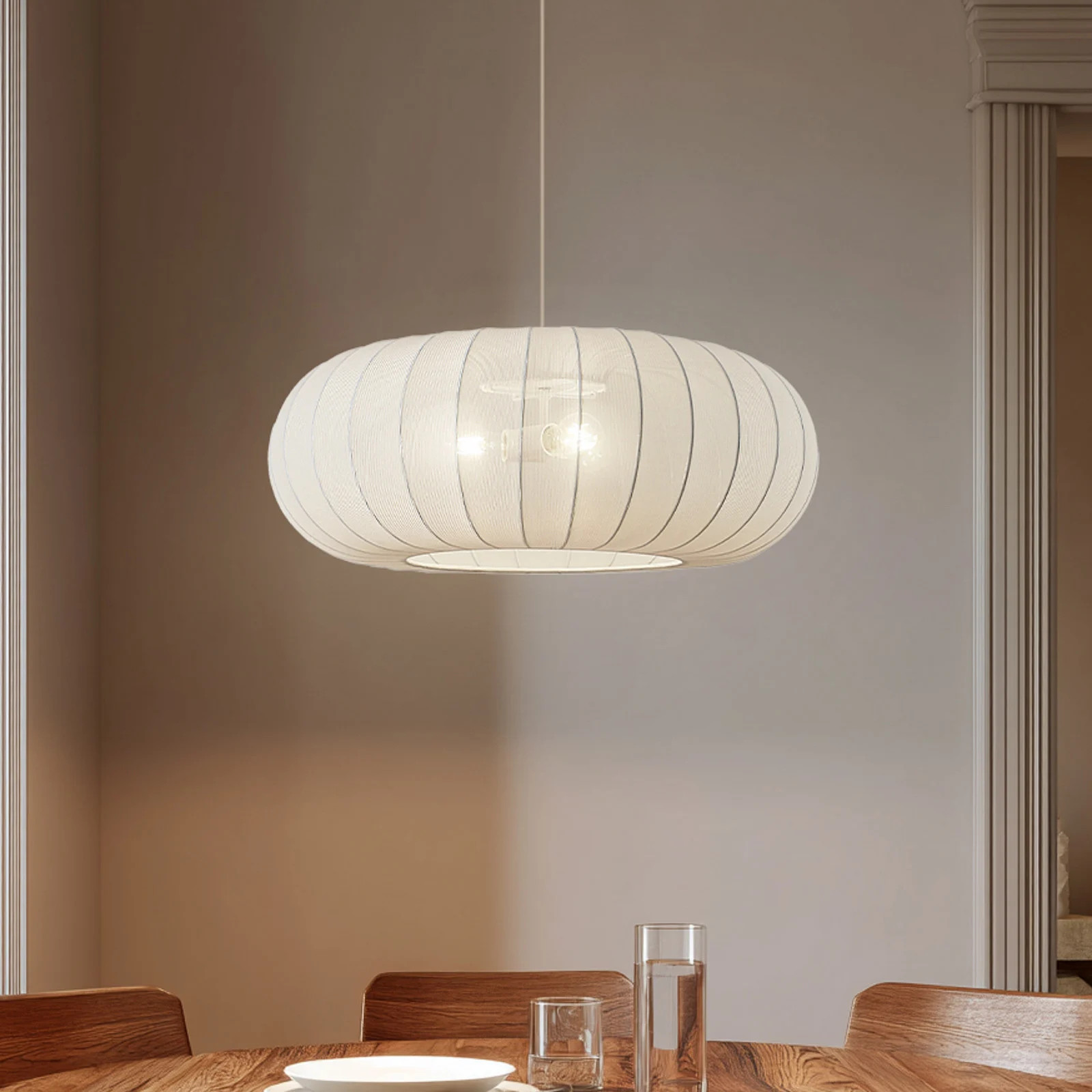 Lindby Helin hanglamp wit, textiel en metaal, Ø 70 cm, dimbaar