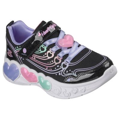 Sneaker SKECHERS "ENCHANTED HEART LIGHTS Blinkschuh", Mädchen, Gr. 30, atmungsaktiv, bunt (schwarz, multi), Textil, Schuhe Sneaker, Klettschuh mit Blinkfunktion, Grössenschablone zum Download