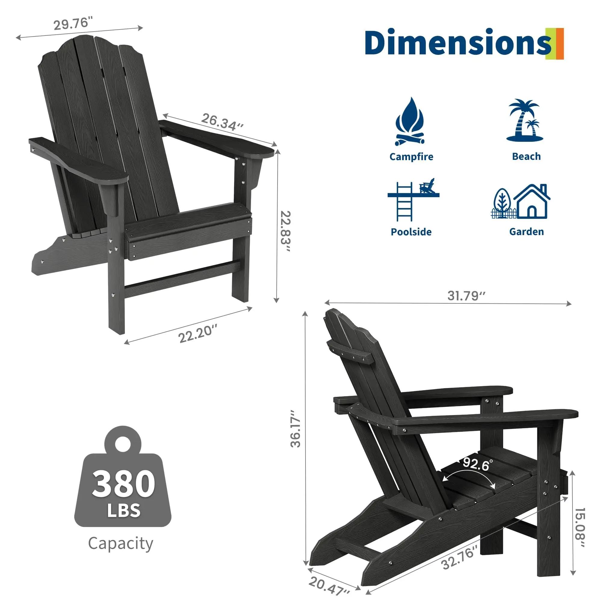 Adirondack-Gartenstühle - Outdoor-Loungesessel mit Armlehnen - HDPE in Holzoptik - UV-geschützt - Wetterfest - Schwarz, 2er-Set - Zur Selbstmontage