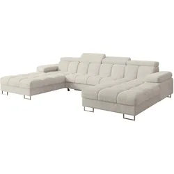 WOHNLANDSCHAFT mit Schlaffunktion und Bettkasten COMA U2 345x203x79 Creme Cord