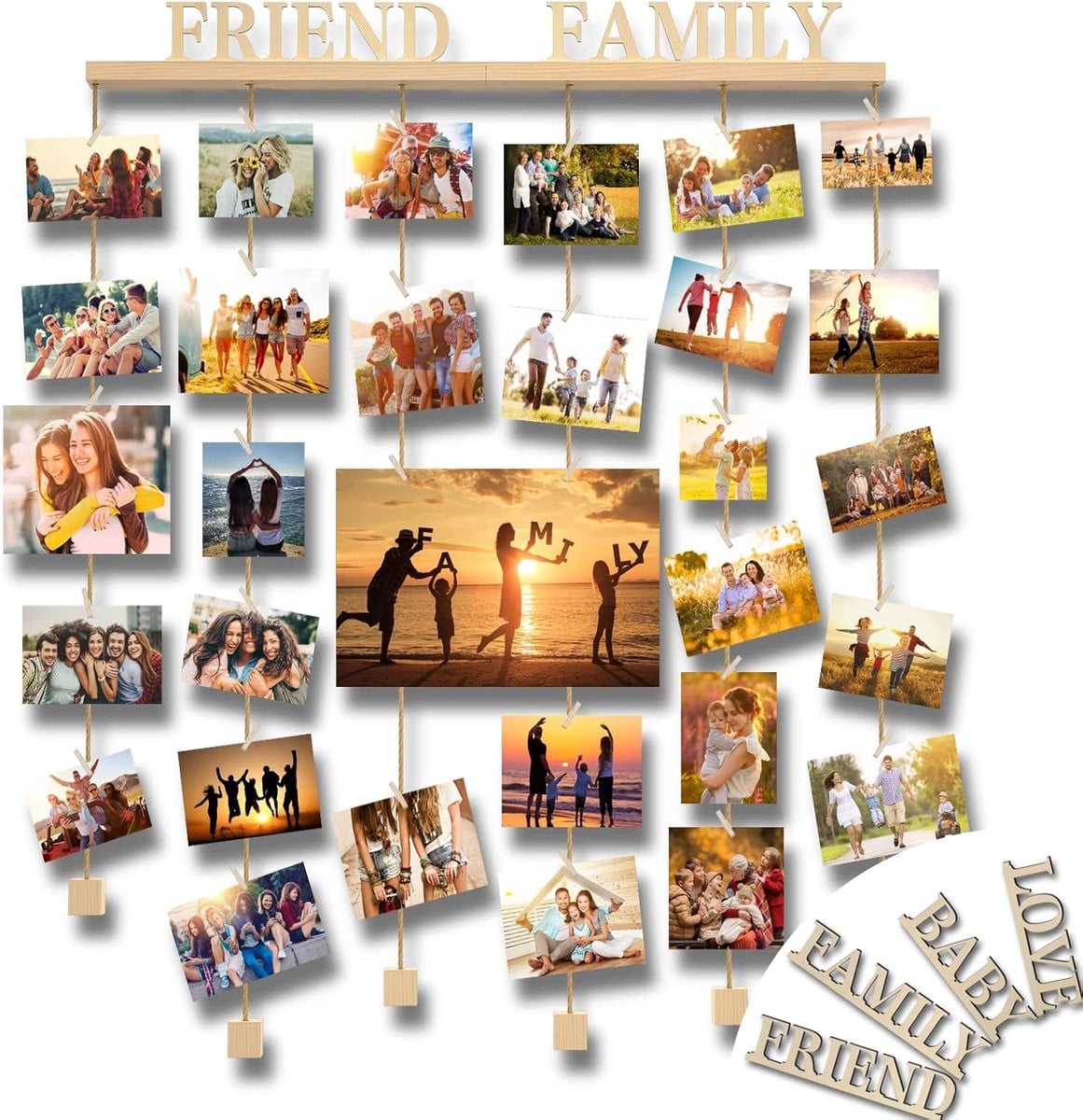 DIY Fotowand Decoratie met Touw - Collage Fotolijst voor Meerdere Foto's en Kaarten