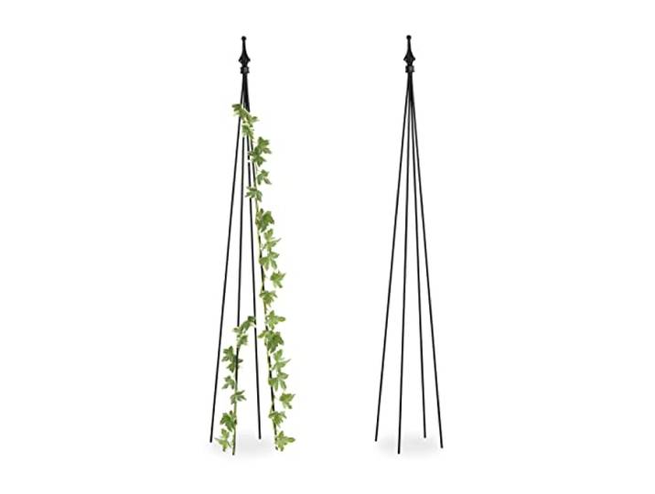 Relaxdays plantensteun piramide, set van 2, HBD: 120x16x16 cm, voor klimplanten, rankhulp, vrijstaand, metaal, zwart