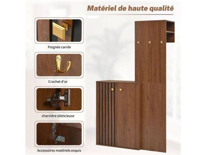 Ensemble mobilier d'entrée marron armoire vestiaire armoire à chaussures tringle à vêtement VESTIAIRE