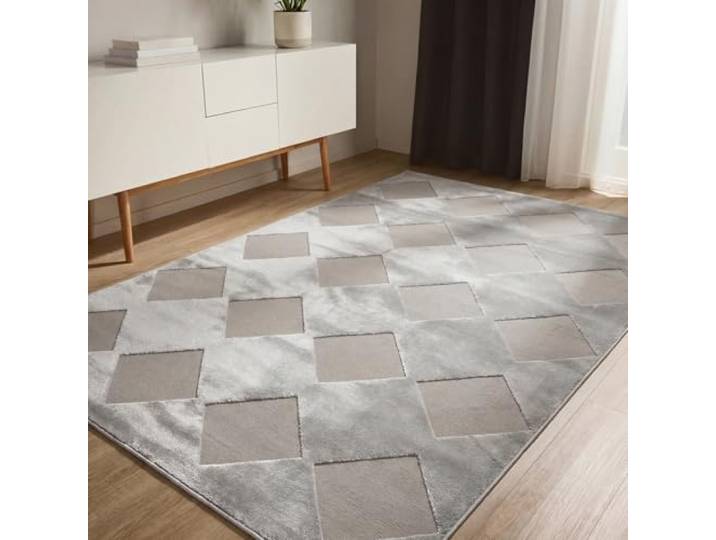 benuta Basic Teppich Claire - Grau 140x200 cm - Minimalistischer Wohnzimmerteppich im Geometrischen Retro-Stil - Pflegeleicht - Fußbodenheizung Geeignet