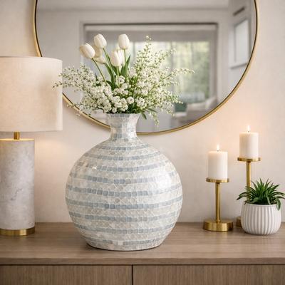 Sagebrook Home Decorative Vase - Ceramic Capiz Mosaic Gourd