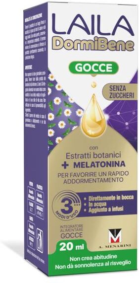Laila DormiBene Gocce +Melatonina Integratore Per il Sonno 20 ml