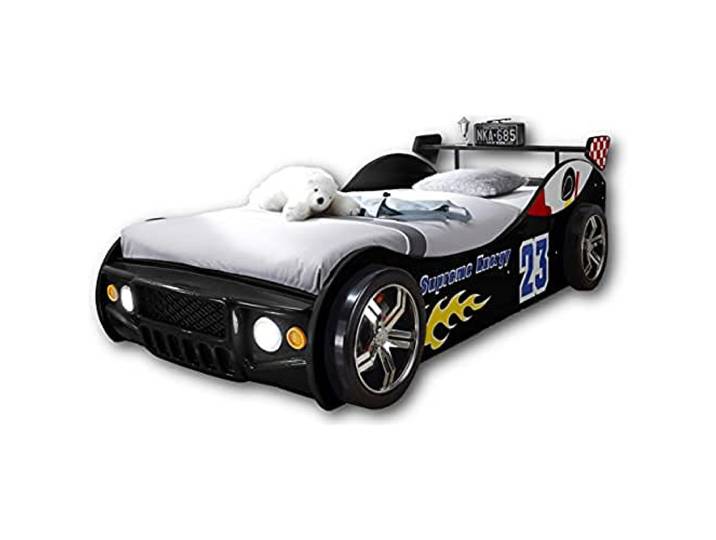 ENERGY Autobett mit LED-Beleuchtung 90 x 200 cm - Aufregendes Auto Kinderbett für kleine Rennfahrer in Schwarz - 105 x 60 x 225 cm (B/H/T)