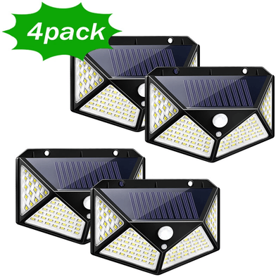 DynamicDeals Solar Power 100 LEDs Light PIR Motion Sensor Outdoor Security Lamp For Wall & Garden 4 Pcs
