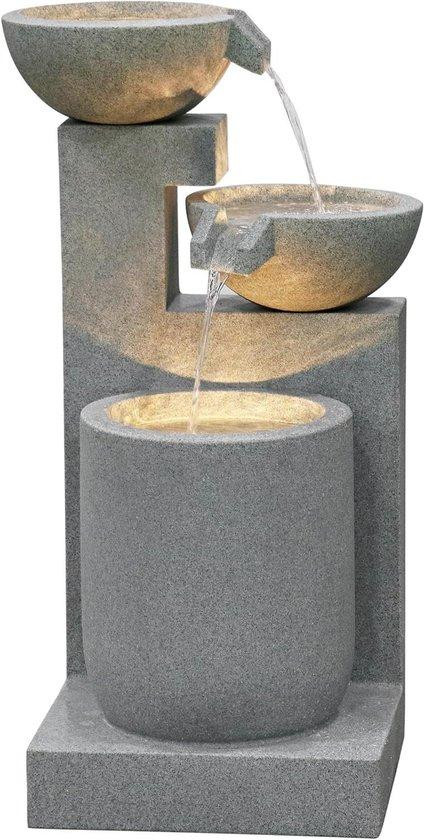 Dehner Tuinfontein met LED-verlichting - Grijs - Hoogte: 100 cm