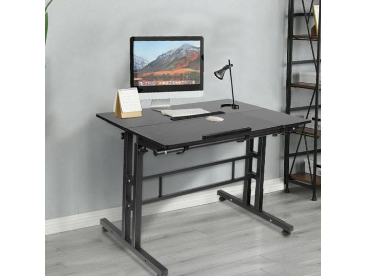 OHMG-Bureau D'ordinateur À Deux Niveaux-Bureau D'ordinateur Mobile-Réglable En Hauteur-Le Plateau De La Table Est Inclinable-Noir