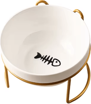 Inspire Picks ComfortLift Ceramic Pet Bowl Raised 500ML Feeding Dish For Cats, Kittens & Puppies gold Stand Single B